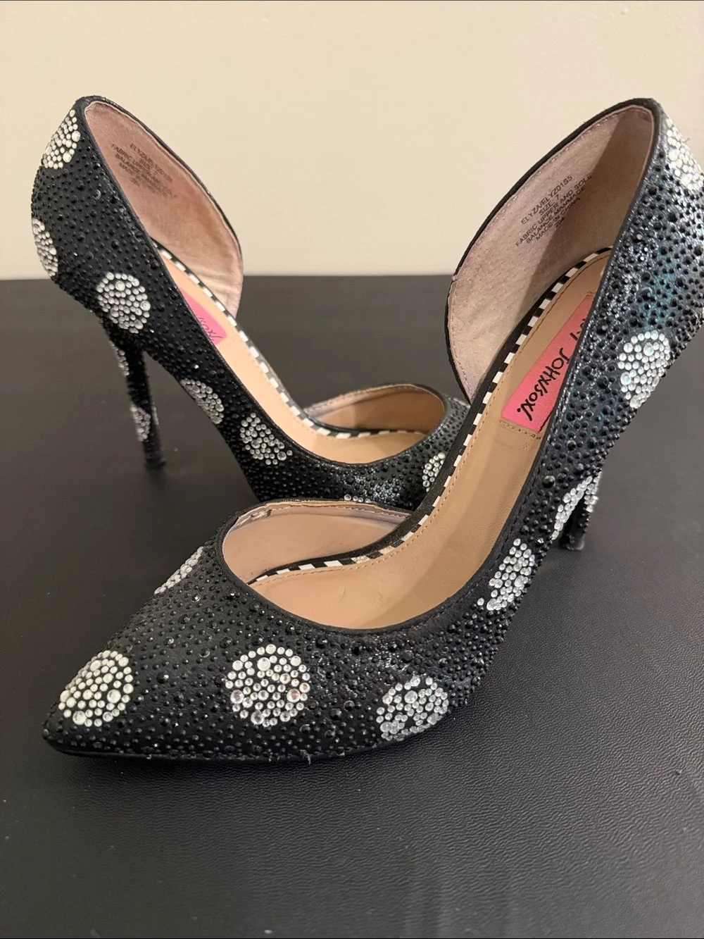 Betsey Johnson Black Crystal Polka Dot Pointed Toe Pumps